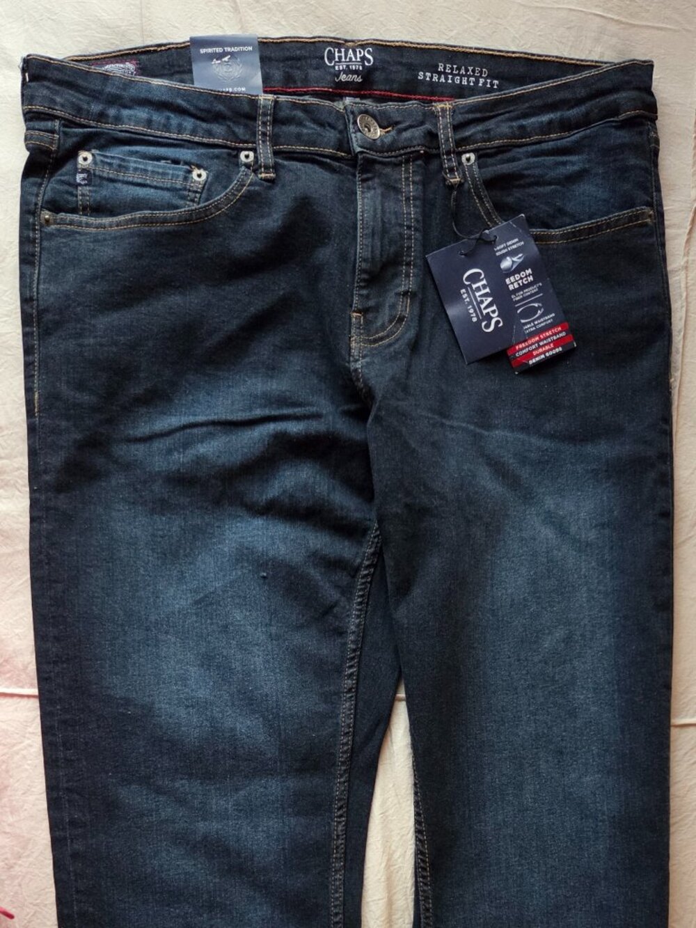 NEW Chaps Men's Denim Jeans Relaxed Straight Fit 38x32 Blue Medium Wash
